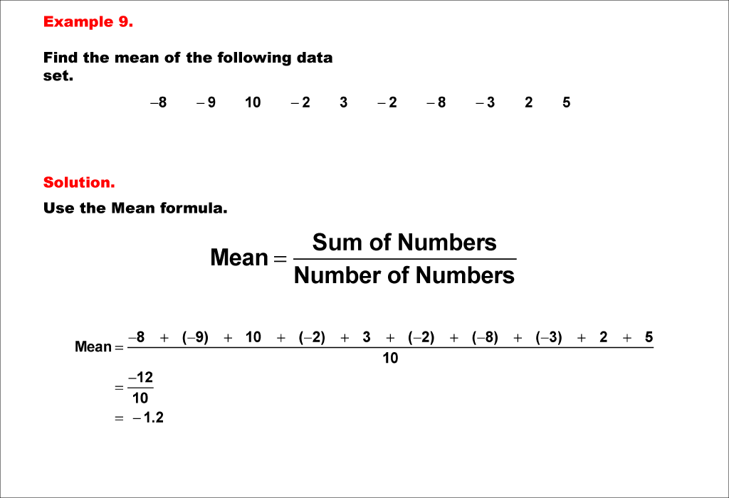Math Example--Measures of Central Tendency--Mean of Data That Includes Negative Numbers--Example 9