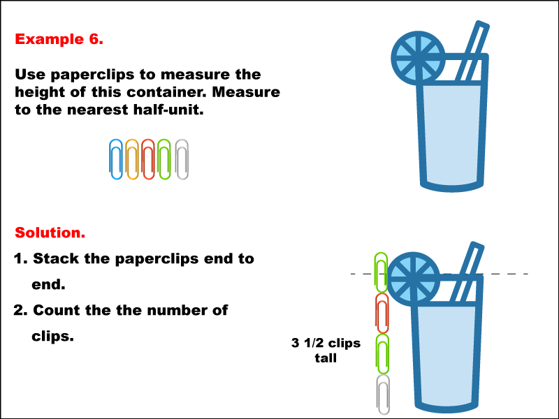 In this math example use paper clips to measure the lengths and widths of different objects.