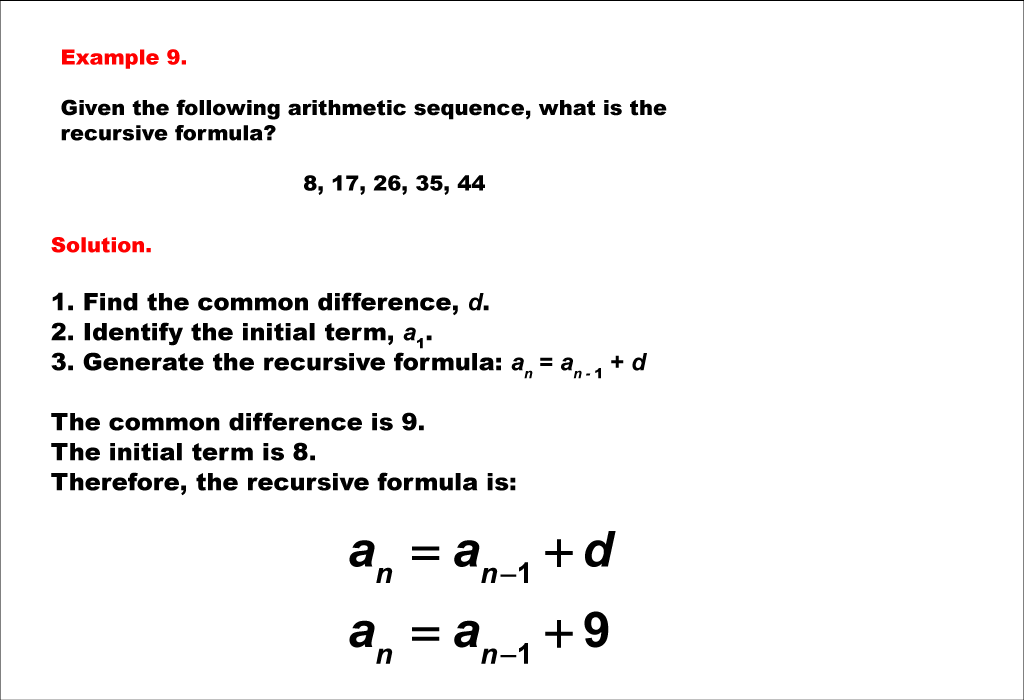 Math Example Sequences And Series Finding The Recursive Formula Of An 