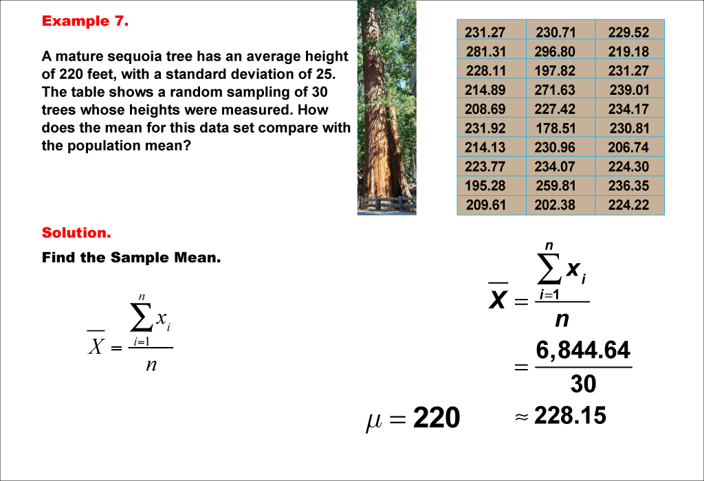 Math Example--Measures of Central Tendency--Sample Mean--Example 7