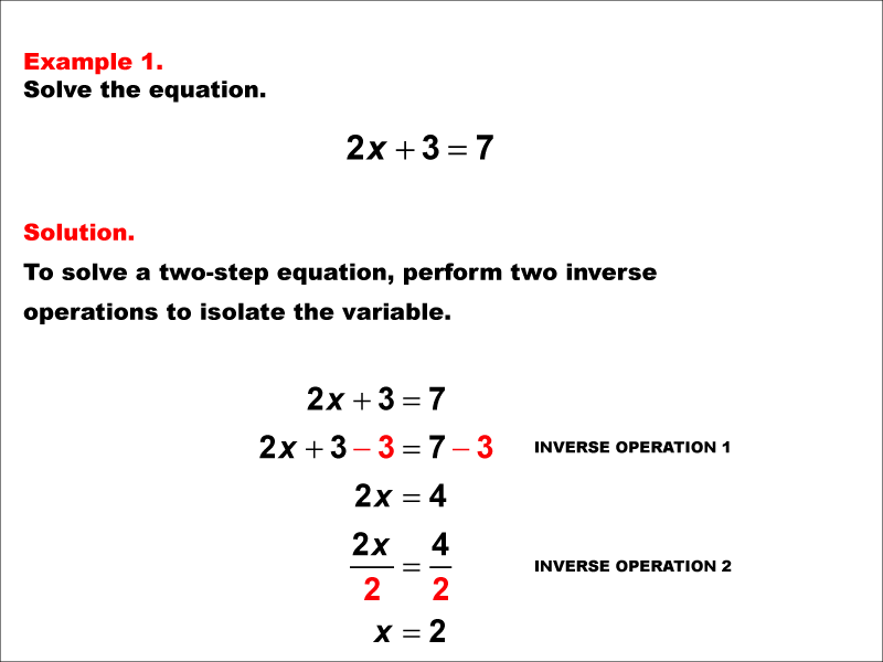 Math Example: Solving Two-Step Equations of the Form A X plus B equals C--Example 1