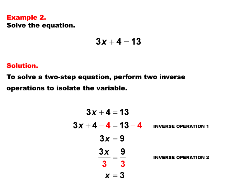 Math Example: Solving Two-Step Equations of the Form A X plus B equals C--Example 2