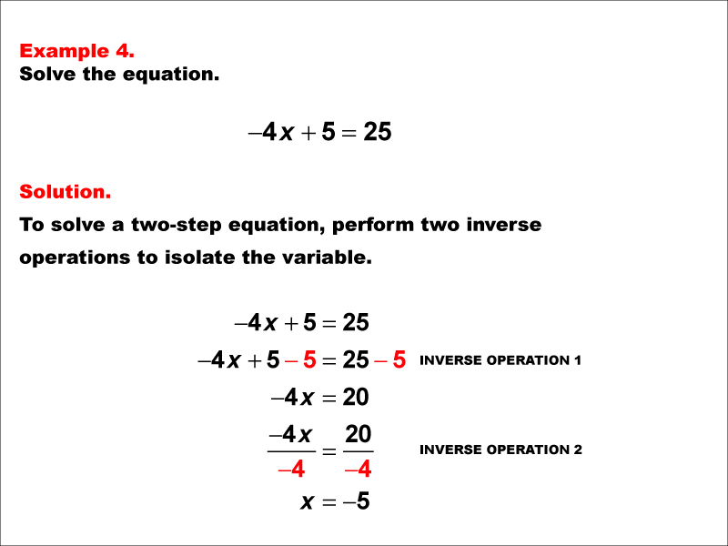 Math Example: Solving Two-Step Equations of the Form A X plus B equals C--Example 4