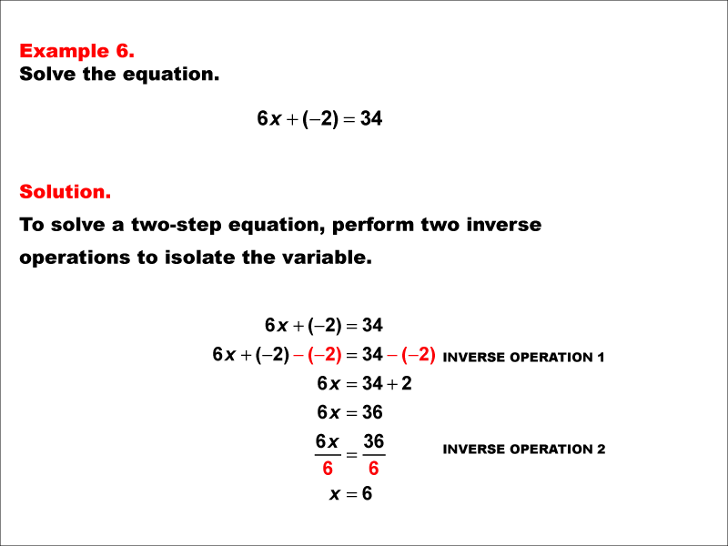 Math Example: Solving Two-Step Equations of the Form A X plus B equals C--Example 6