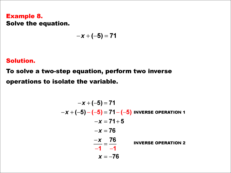 Math Example: Solving Two-Step Equations of the Form A X plus B equals C--Example 8