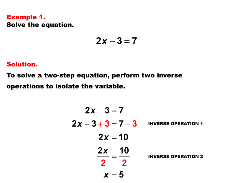Math Example: Solving Two-Step Equations of the Form A X minus B equals C--Example 1