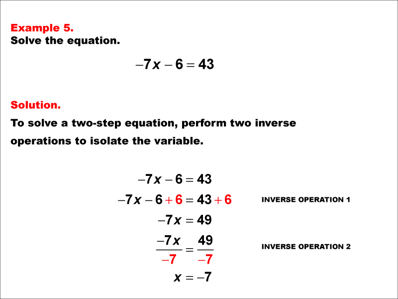 Math Example: Solving Two-Step Equations of the Form A X minus B equals C--Example 5