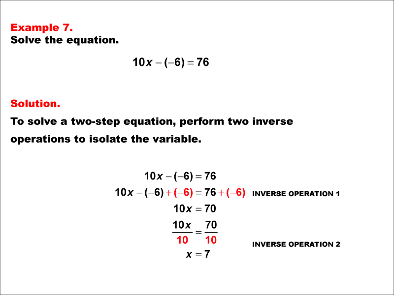 Math Example: Solving Two-Step Equations of the Form A X minus B equals C--Example 7