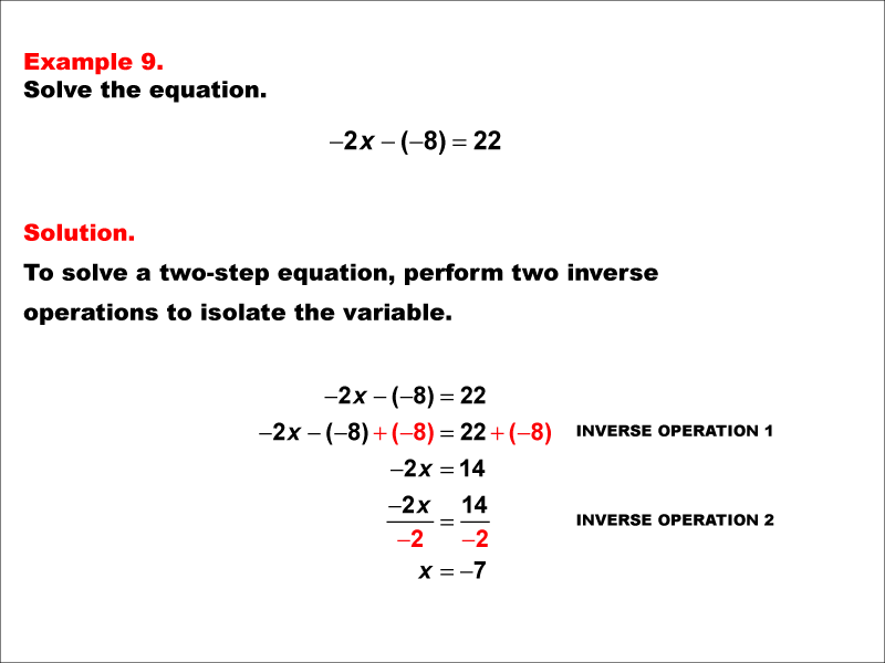 Math Example: Solving Two-Step Equations of the Form A X minus B equals C--Example 9