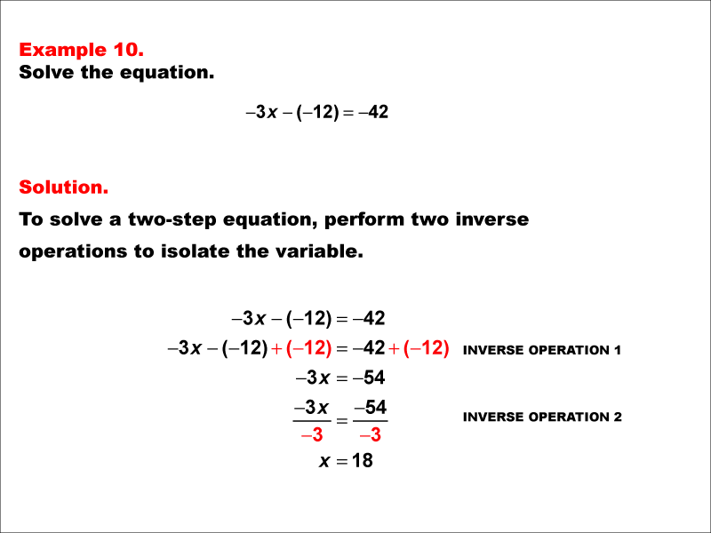 Math Example: Solving Two-Step Equations of the Form A X minus B equals C--Example 10