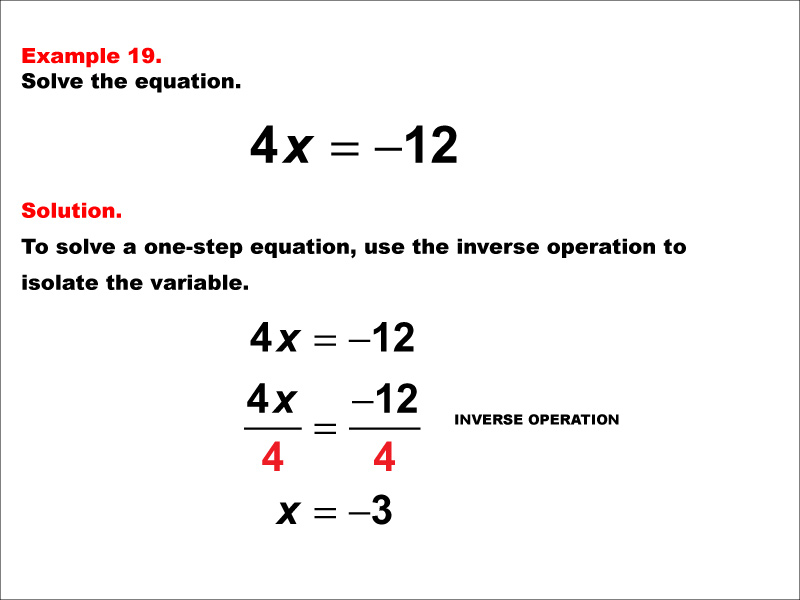 Solving A times X = negative B. The values of A and B are integers.