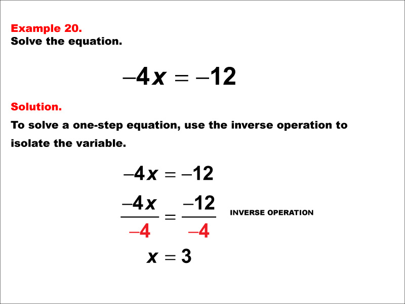 Solving A times X = negative B. The values of A and B are integers.