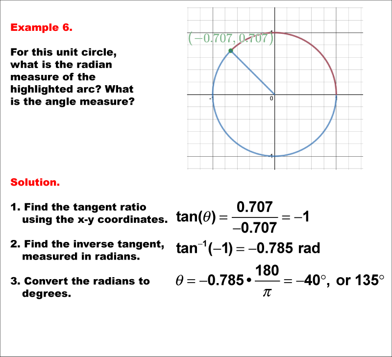 Math Example Angle Concepts Using Trig Ratios To Measure Radians Example 6 Media4math 3841
