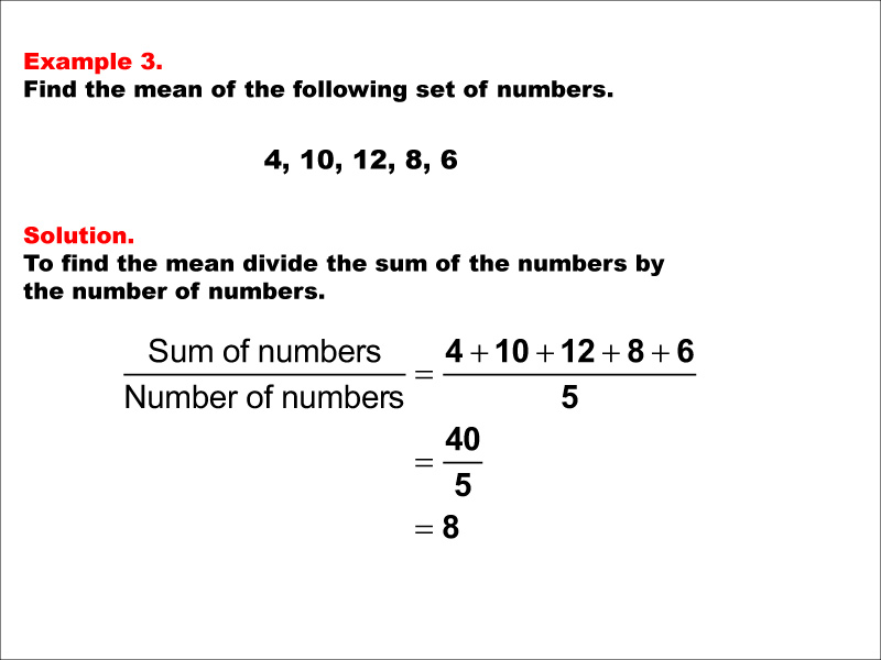 Student Tutorial Finding The Mean Of A Data Set I Media4Math