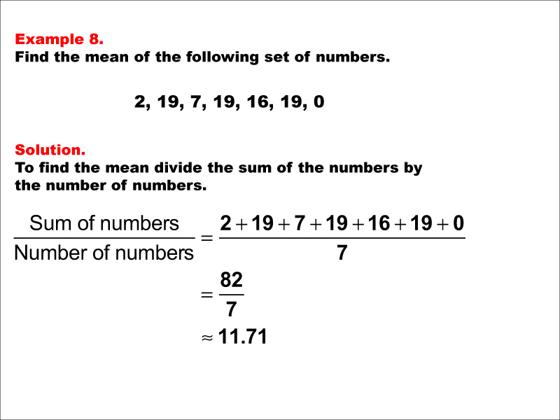 Student Tutorial Finding The Mean Of A Data Set I Media4Math