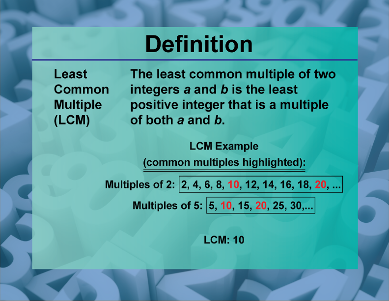 Video Definition 21--Primes And Composites--Least Common Multiple (LCM ...