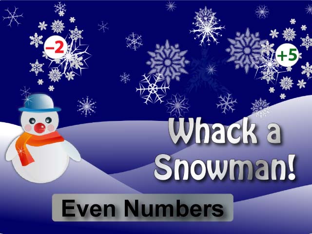 Interactive Math Game--Whack a Snowman, Even Numbers