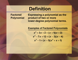 Video Definition 11--Polynomial Concepts--Factored Polynomial (Spanish Audio)