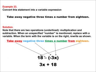 Math Example: Language of Math--Variable Expressions--Multiplication and Subtraction--Example 23