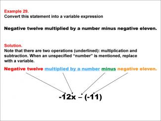 Math Example: Language of Math--Variable Expressions--Multiplication and Subtraction--Example 29