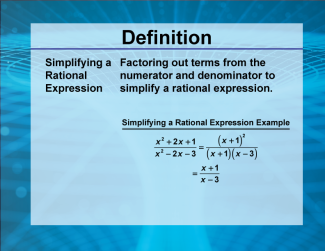 Video Definition 42--Rationals and Radicals--Simplifying a Rational Expression