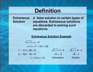 Video Definition 7--Rationals and Radicals--Extraneous Solution (Spanish Audio)