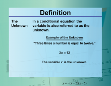Video Definition 35--Equation Concepts--The Unknown