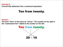 Math Example: Language of Math--Numerical Expressions--Subtraction--Example 5