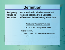Video Definition 5--Equation Concepts--Assigning Values to Variables