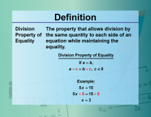 Video Definition 8--Equation Concepts--Division Property of Equality