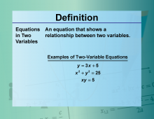Video Definition 12--Equation Concepts--Equations in Two Variables