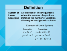 Video Definition 20--Linear Function Concepts--System of Linear Equations