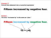 Math Example: Language of Math--Numerical Expressions--Addition--Example 17