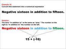 Math Example: Language of Math--Numerical Expressions--Addition--Example 18