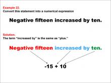 Math Example: Language of Math--Numerical Expressions--Addition--Example 22