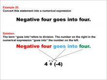 Math Example: Language of Math--Numerical Expressions--Division--Example 20