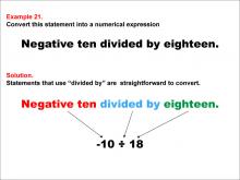 Math Example: Language of Math--Numerical Expressions--Division--Example 21