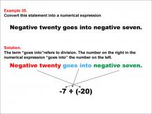 Math Example: Language of Math--Numerical Expressions--Division--Example 35