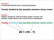 Math Example: Language of Math--Numerical Expressions--Grouping Symbols--Example 7