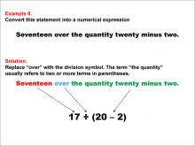 Math Example: Language of Math--Numerical Expressions--Grouping Symbols--Example 8
