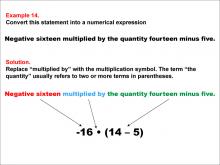 Math Example: Language of Math--Numerical Expressions--Grouping Symbols--Example 14