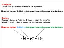 Math Example: Language of Math--Numerical Expressions--Grouping Symbols--Example 19