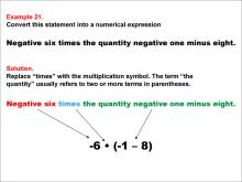 Math Example: Language of Math--Numerical Expressions--Grouping Symbols--Example 21