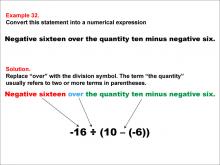 Math Example: Language of Math--Numerical Expressions--Grouping Symbols--Example 32
