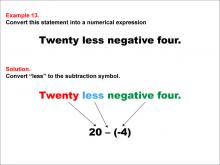 Math Example: Language of Math--Numerical Expressions--Subtraction--Example 13