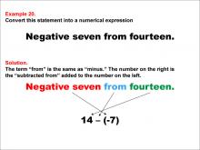 Math Example: Language of Math--Numerical Expressions--Subtraction--Example 20