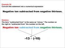 Math Example: Language of Math--Numerical Expressions--Subtraction--Example 39