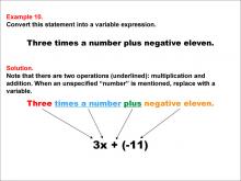Math Example: Language of Math--Variable Expressions--Multiplication and Addition--Example 10