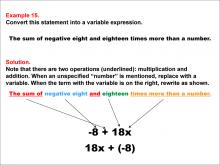 Math Example: Language of Math--Variable Expressions--Multiplication and Addition--Example 15