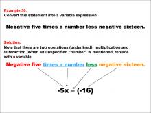Math Example: Language of Math--Variable Expressions--Multiplication and Subtraction--Example 30